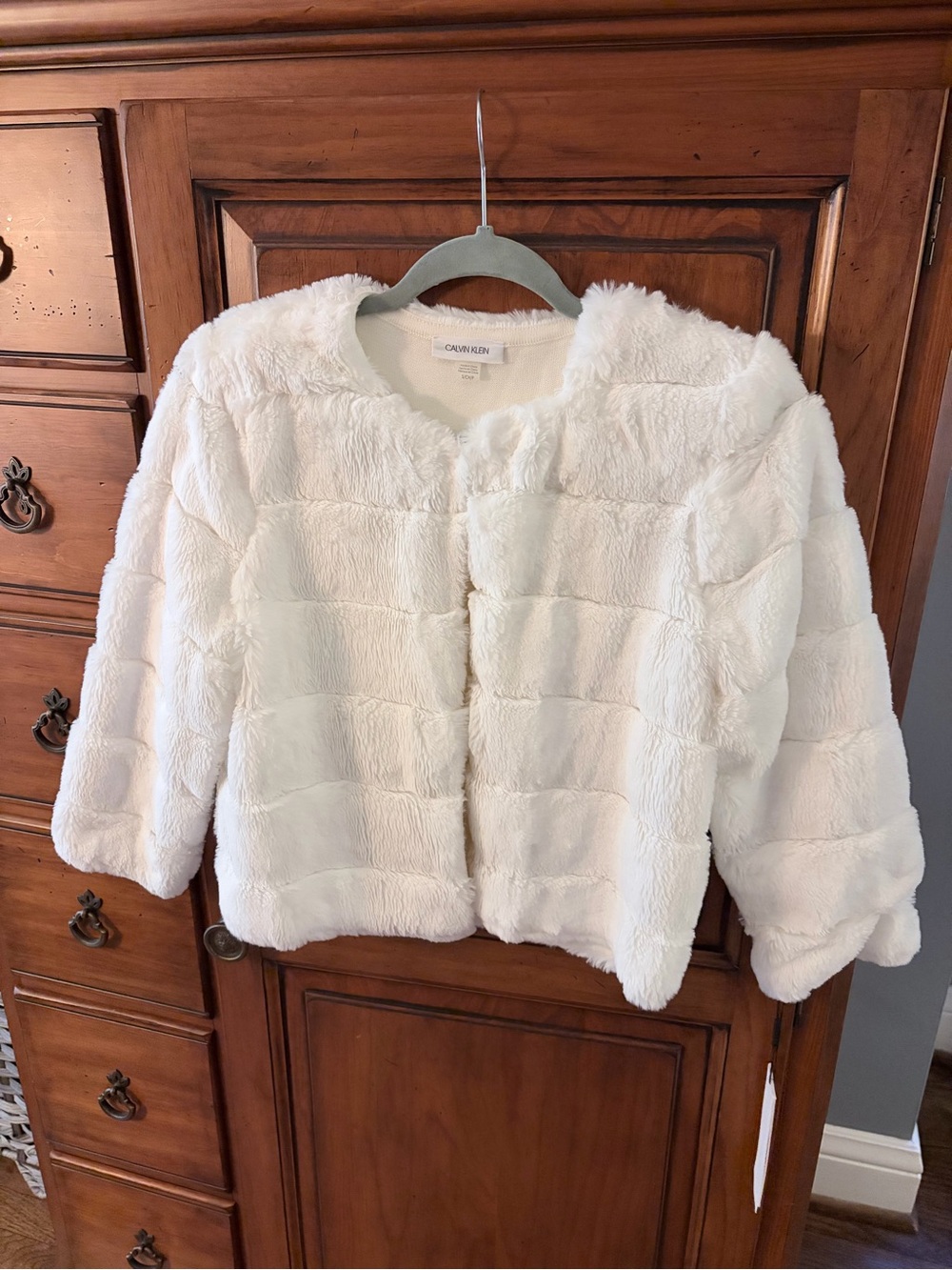 Calvin Klein White Faux Fur Cropped Jacket